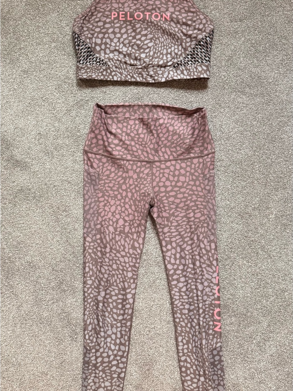 Peloton Legging Set: Pink Leopard-Print Leggings M and Sports Bra L